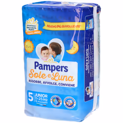 Pampers Sole e Luna sono pannolini che si indossano facilmente come una mutandina. Si tirano su e giù comodamente assicurando ...
