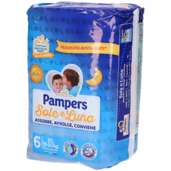 Pampers Sole e Luna sono pannolini dotati di uno speciale filtrante assorbente ideale per prevenire le irritazioni sulla pell ...