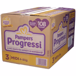 Pampers Progressi Confezione Quadrupla Midi Taglia 3 4-9kg 108 Pezzi