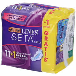 Lines Seta Ultra Lungo con ali offre asciutto e pulito grazie alla Tecnologia Instant Dry e al filtrante Seta con fori a imbu ...