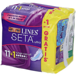 Lines Seta Ultra Lungo con ali per Asciutto e Pulito 12 Assorbenti