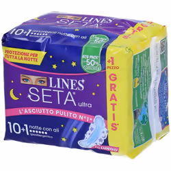 Lines Seta Ultra sono assorbenti notte e sono indicati per la loro capacità di trasparire e mantenere asciutto durante la not ...