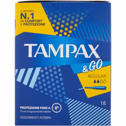 TAMPAX&GO ASSORBENTI INTERNI REGULAR IN CONFEZIONE DA 18 PEZZI La linea Tampax & Go. con applicatore in plastica 5 volte più  ...