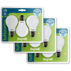 Beghelli - Lampadine led tuttovetro E27 Multipack, 8W, 1055lm, 6500K, Luce Bianco Freddo, Vetro Opale, Adatte per Interni, Durata 15000 Ore, 3