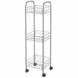 Carrello con ruote e 3 ripiani Toronto in acciaio con rivestimento Polytherm Metallic in finitura argento Il carrello porta t ...