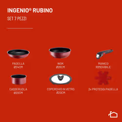 Lagostina Ingenio Rubino, Set padelle, Antiaderente, Manico rimovibile, Induzione e gas, 7 pz - Vista aggiuntiva 4