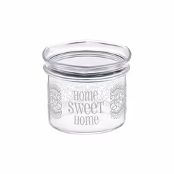 Barattolo Sweet Home piccolo con guarnizione decoro HOME SWEET HOME bianco coperchio trasparente. In plastica per uso aliment ...
