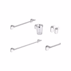 Kit accessori bagno 5 pezzi Zero Il kit accessori bagno 5 pezzi è composto da: porta asciugamani Zero da 30 cm; porta asciuga ...