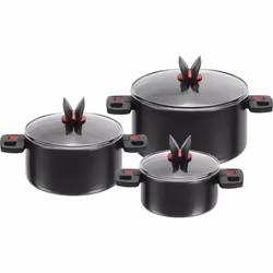 Set da 3 pentole con coperchi in vetro e manici pieghevoli con look elegante, per piccoli nuclei familiari e da portare in ca ...