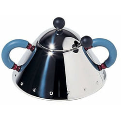 Alessi - 9097 Zuccheriera con Cucchiaino in Acciaio Inossidabile 18/10 Lucido, Manici in pa, Azzurro e Pomolo in pa, Nero