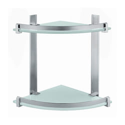 Gedy - Cloud Portaoggetti doccia satinato angolare, 2 ripiani, Misure: 30X26X26 cm, Portaoggetti bagno in alluminio e vetro temperato, Fissabile con