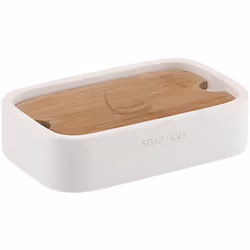 Portasapone Ninfea bianco matt. Realizzato in resina/bambu'. Dimensioni: h 3 x l 12,8 x p 8,2 cm. Peso: 0,25 kg. Anni di gara ...