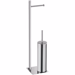 Piantana portarotolo e scopino wc Gedy "Trilly" in acciaio inox cromato. La piantana di Gedy "Trilly" combina portarotolo e s ...