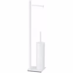 Espositore con porta carta igienica e scopino, rettangolare finitura bianca opaca materiale: ottone dimensioni 140 × 628 × 14 ...
