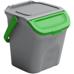 Stefanplast - Pattumiera 28L secchio con manico e coperchio verde sovrapponibile chiusura antirandaggismo cestino raccolta differenziata carta