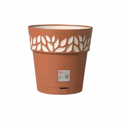 In polipropilene, senza sottovaso. Con bordo superiore decorato e riserva d'acqua. 15 x h.15 - grafite/grigio luce