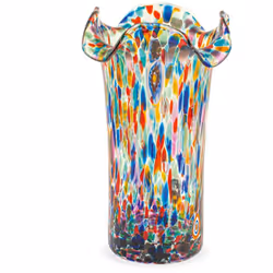 H&H Veneziano Vaso in Vetro Smerlato, 20cm, eseguito secondo la tecnica dei maestri di Murano, Hand Made in Italy