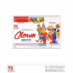 WIDMANN Set Trucco Clown (4 Matite Trucco, Makeup Rosso E Bianco In Vaschetta, Applicatore)
