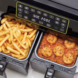 Ariete 4623 Airy Fryer Dual, Friggitrice ad aria con doppio cestello, 1700 W, Capacità 8L, 3 Funzioni di cottura, Pannello digitale LED Touch, 8 programmi preimpostati, Timer, 2 cestelli, Nero - Vista aggiuntiva 6