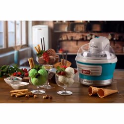 Ariete 643 Ice Cream Maker Party Time, Macchina per fare il gelato, 12W, Capacità 1,5 L, Cestello estraibile con doppio isolamento, Tempo preparazione 30 minuti, Coperchio per aggiunta ingredienti, Azzurro - Vista aggiuntiva 5