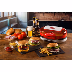 Ariete 205 Hamburger Maker Party Time, Macchina per fare hamburger, 1200 W, Doppie piastre antiaderenti, 2 scomparti, Facile da pulire, Rosso - Vista aggiuntiva 4