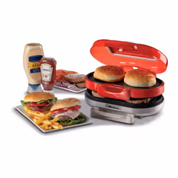 Ariete 205 Hamburger Maker Party Time, Macchina per fare hamburger, 1200 W, Doppie piastre antiaderenti, 2 scomparti, Facile da pulire, Rosso - Vista aggiuntiva 5