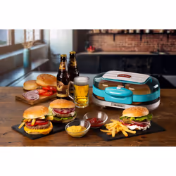 Ariete 205 Hamburger Maker Party Time, Macchina per fare hamburger, 1200 W, Doppie piastre antiaderenti, 2 scomparti, Facile da pulire, Celeste - Vista aggiuntiva 4