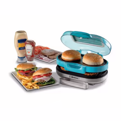 Ariete 205 Hamburger Maker Party Time, Macchina per fare hamburger, 1200 W, Doppie piastre antiaderenti, 2 scomparti, Facile da pulire, Celeste - Vista aggiuntiva 5