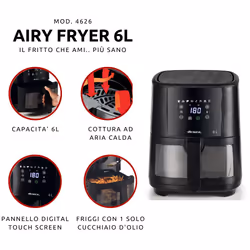 Ariete 4626 Friggitrice ad aria 6L, 1300 W, Capacità 6L, Capacità di cottura 2,5kg, 8 programmi preimpostati, Temperatura fino a 200°, Cestello trasparente per controllo cottura, Nero - Vista aggiuntiva 8