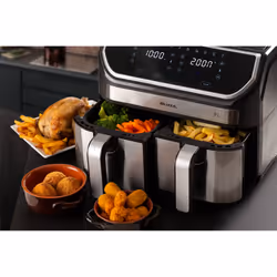 Ariete 4625 Friggitrice ad aria 9L, 2100W, Capacità 9L, Doppio cestello, Capacità di cottura 3,6kg, 11 programmi preimpostati, Funzione Max Crisp, Temperatura fino a 200°C, Cestello antiaderente con griglia, Nero/Silver - Vista aggiuntiva 5