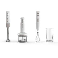 Frullatore a Immersione con Tritatutto Breakfast 606, Frullatore a Immersione, Minipimer con 2 Velocità, Lama in Acciaio Inox, Gamba Removibile,