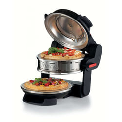 Ariete 927 Pizzeria , Forno pizza doppio, 2 pizze in 4 minuti, 2300 W, 2 pietre refrattarie, 2 termostati, Diametro 32 cm, 5 livelli di cottura, 2 pale in acciaio inox, Nero