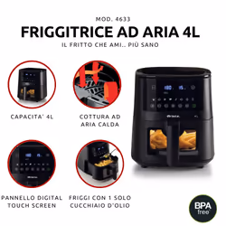Ariete 4633 Friggitrice ad aria 4L, 1400W, Capacità 4L, 9 programmi, Funzione Shake e Grill, Temperatura fino a 200°C, Nero