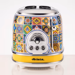 Ariete 155 Tostapane Positano, 810W, 2 fette, 6 livelli di doratura, Vassoio raccogli briciole, Funzione defrost, Espulsione automatica, Senza pinze