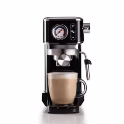 Ariete 1381 Macchina da caffè con manometro, compatibile con caffè in polvere e cialde ESE, 1300 W, Capacità 1,1 L, 15 bar di pressione, Filtro ½ tazze, Dispositivo Cappuccino, Nero