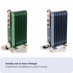 Ariete Linea Vintage 8251 Radiatore a olio Vintage, 9 elementi riscaldanti, 2000W, 3 livelli di potenza, Maniglia e ruote per facile trasporto, Celeste - Vista aggiuntiva 4