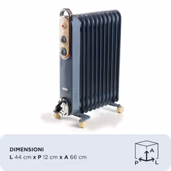 Ariete Linea Vintage 8252 Radiatore a olio Vintage, 11 elementi riscaldanti, 2500W, 3 livelli di potenza, Maniglia e ruote per facile trasporto, Celeste - Vista aggiuntiva 2