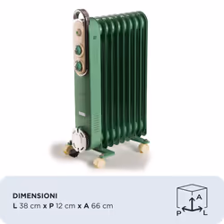 Ariete Linea Vintage 8251 Radiatore a olio Vintage, 9 elementi riscaldanti, 2000W, 3 livelli di potenza, Maniglia e ruote per facile trasporto, Verde - Vista aggiuntiva 2