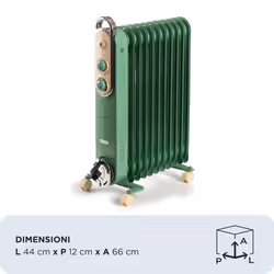 Ariete Linea Vintage 8252 Radiatore a olio Vintage, 11 elementi riscaldanti, 2500W, 3 livelli di potenza, Maniglia e ruote per facile trasporto, Verde - Vista aggiuntiva 2