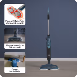 Ariete 4178 Dual Scrub Steam, Scopa a vapore con panni rotanti, 1200W, Serbatoio 400cc, 2 velocità, 4 panni, Blu - Vista aggiuntiva 3