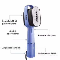 Ariete 4301 Steam Style, Ferro da stiro verticale, 1200W, Colpo vapore 20g/min, Vapore in 30 secondi, Capacità 80ml, Violet - Vista aggiuntiva 6