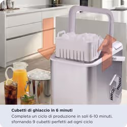 Ariete 651 Ice Machine, Macchine per fare il ghiaccio, 9 cubetti di ghiaccio in 6 minuti, 1,4L, Cubetti grandi e piccoli, Funzione autopulizia - Vista aggiuntiva 7