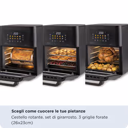 Ariete 4641 Air Fryer Oven + Grill, Friggitrice ad aria e Forno, 1800W, Capacità 12L, pannello digital touch, 10 programmi pre impostati, Cottura su 3 livelli, Girarrosto, Cestello Rotante, Essiccazione, Con vetro e luce interna - Vista aggiuntiva 4