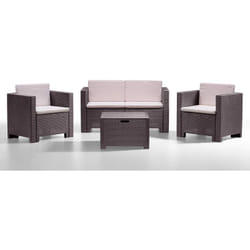 Set salotto da esterno Kuiper, Salottino outdoor, Set da balcone o giardino, Composizione soggiorno per esterni, Made in Italy, Marrone
