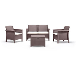 Set salotto da giardino 4 posti bica Venezia 2 brown in polipropilene effetto rattan con cuscini