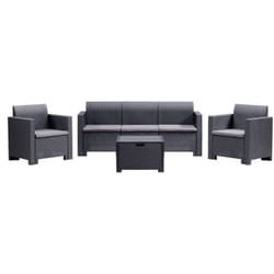 Set salotto da giardino 5 posti Bica Nebraska 3 antracite in polipropilene effetto rattan con divano 3 posti, poltrone, tavolino e cuscini inclusi