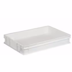 La cassetta chiusa per alimenti è un contenitore bianco di dimensioni 60 x 40 cm, con fondo e pareti completamente chiuse, se ...