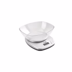 Bilancia elettronica da cucina silver / trasparente. Base in ABS colore silver. Bacinella trasparente. Funzione orologio, tim ...