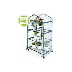 Serra 3 ripiani con ruote telo pvc trasp. 69X49X128 cm. - Verdelook