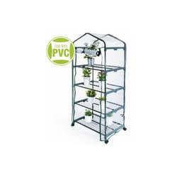Serra 4 ripiani con ruote telo pvc trasp. 69X49X160 cm. - Verdelook